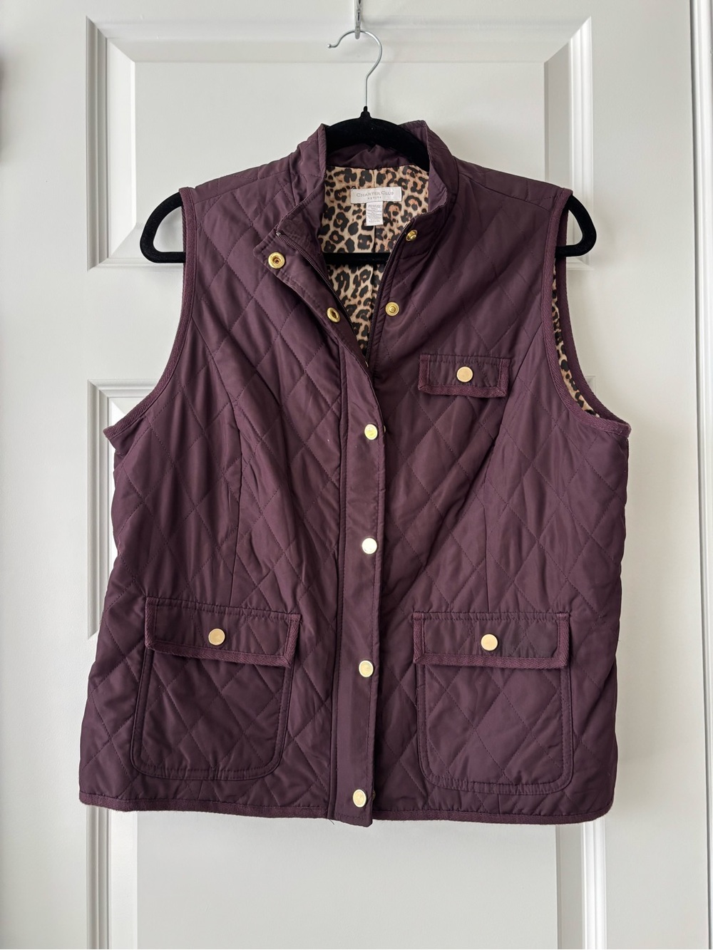 Charter Club Petite Wine Quilted Vest with Leopard Lining Size Petite Large